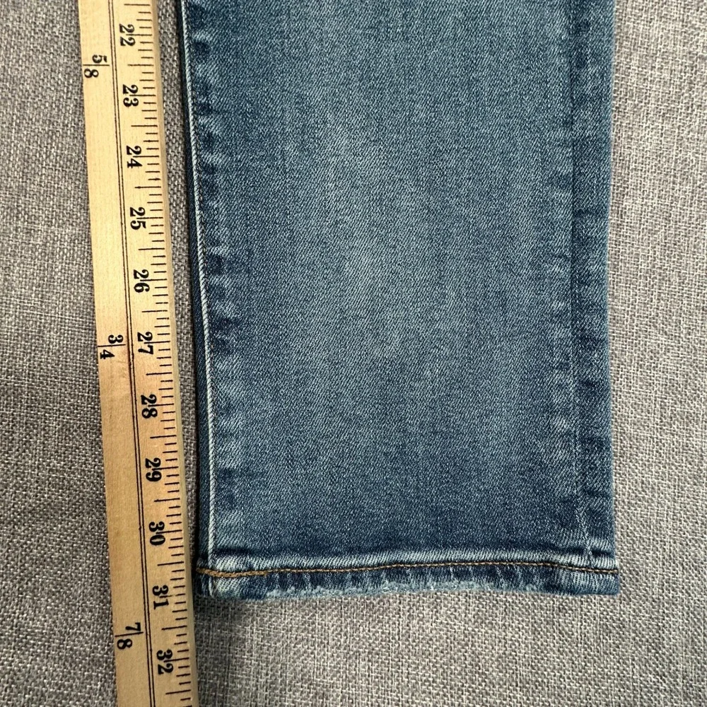 Uniqlo Slim Straight Low Jeans Mens 32x31 Blue Distressed Kaihara Fabric Denim
